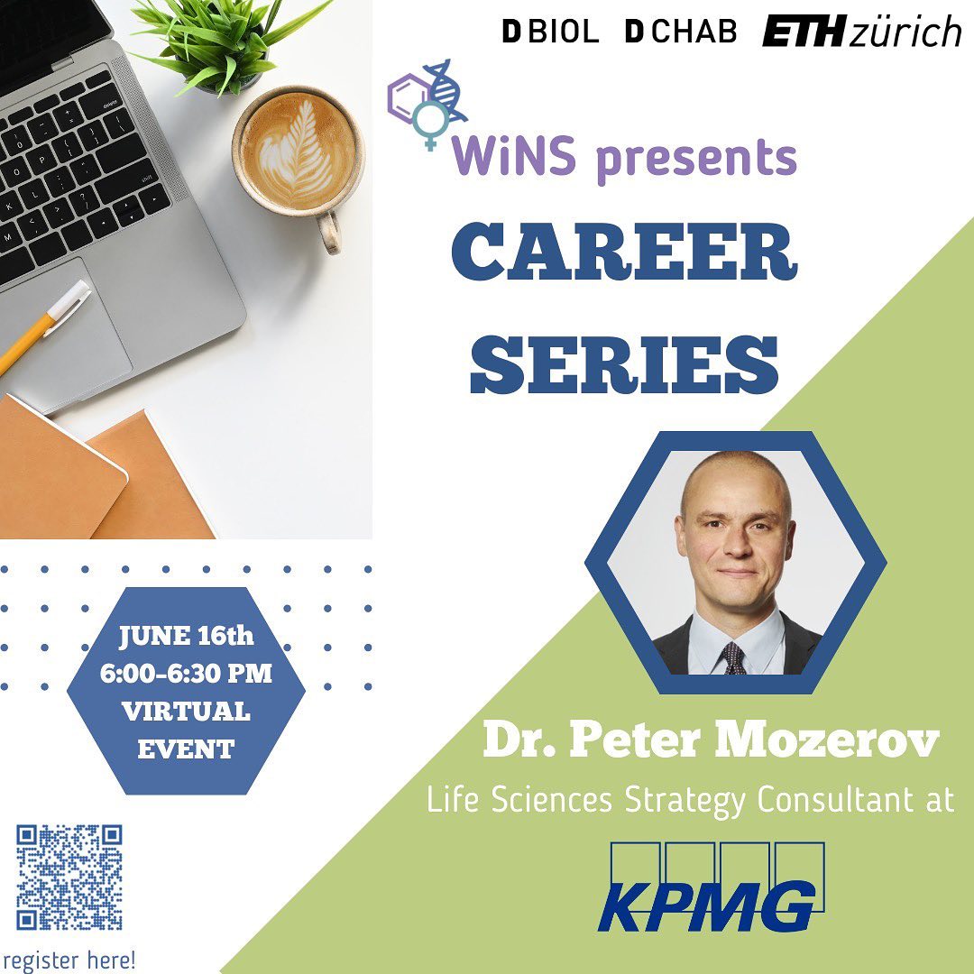 📣Our #CareerSeries! 
Join us virtually for our next event on June 16th from 6-6:30 pm with Dr.Peter Mozerov. He is currently the Life Science Strategy Consultant at @kpmgswitzerland and we can't wait to learn what that job entitles! He has had an inspiring career - from a PhD in developmental genetics to working in consulting and to now as Life science Strategy Consultant. We are honored to welcoming him!

@eth_dchab @kpmg @youngscs_ @chemtogether @apv.ethz 
@icbpeth @dievcs @vac_instatime @lszysn #myethzurich @ethzurich

#networking #lifescience #ethzurich #career #kpmg #switzerland